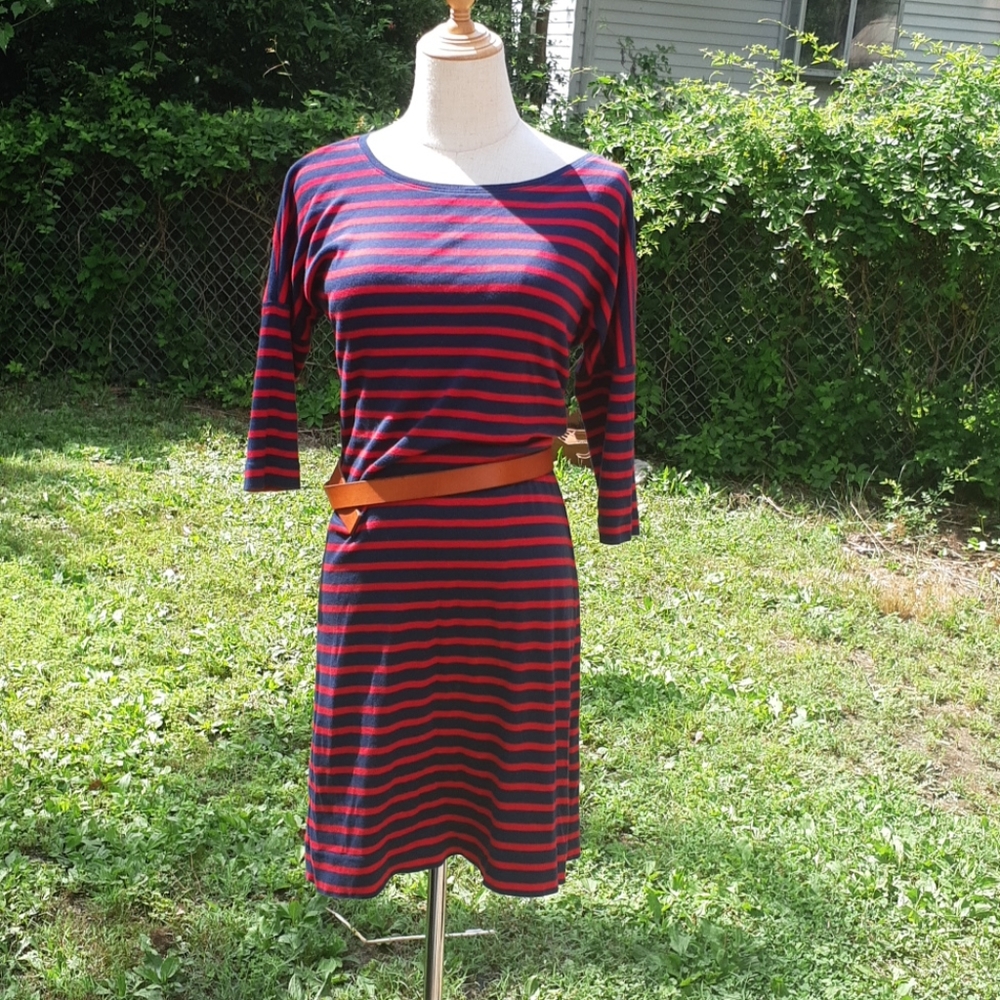 Navy/Red Striped T-shirt Dress